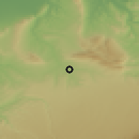 Shaded relief of the 55 km around Ain Karma, drawn from the GMTED2010 grid