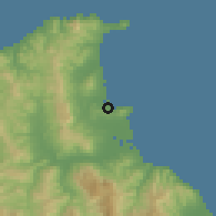 Shaded relief of the 55 km around M'Diq, drawn from the GMTED2010 grid