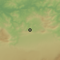 Shaded relief of the 55 km around Moulay Yacoub, drawn from the GMTED2010 grid