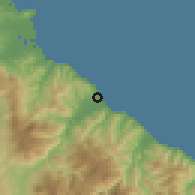 Shaded relief of the 55 km around Oued Laou, drawn from the GMTED2010 grid