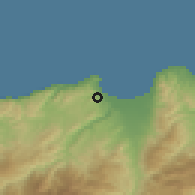 Shaded relief of the 55 km around Ajdir, drawn from the GMTED2010 grid