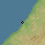 Shaded relief of the 56 km around Sidi Ifni, drawn from the GMTED2010 grid