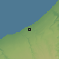Shaded relief of the 55 km around Skhirate, drawn from the GMTED2010 grid