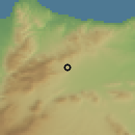 Shaded relief of the 55 km around Tafersit, drawn from the GMTED2010 grid