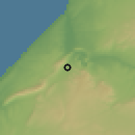 Shaded relief of the 56 km around Talmest, drawn from the GMTED2010 grid