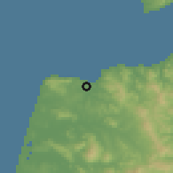 Shaded relief of the 55 km around Tangier, drawn from the GMTED2010 grid