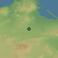 Shaded relief of the 55 km around Al Aaroui, drawn from the GMTED2010 grid