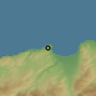Shaded relief of the 55 km around Al Hoceima, drawn from the GMTED2010 grid