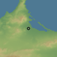 Shaded relief of the 55 km around Touima, drawn from the GMTED2010 grid