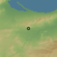 Shaded relief of the 55 km around Zaio, drawn from the GMTED2010 grid