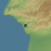 Shaded relief of the 56 km around Aourir, drawn from the GMTED2010 grid