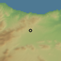 Shaded relief of the 55 km around Ben Taieb, drawn from the GMTED2010 grid