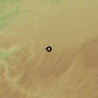 Shaded relief of the 55 km around Agourai, drawn from the GMTED2010 grid