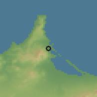 Shaded relief of the 55 km around Bin Anşār, drawn from the GMTED2010 grid