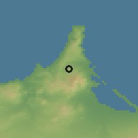 Shaded relief of the 55 km around Bni Chiker, drawn from the GMTED2010 grid