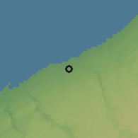 Shaded relief of the 55 km around Bouznika, drawn from the GMTED2010 grid