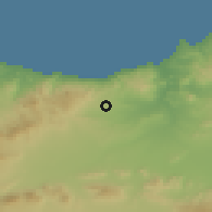 Shaded relief of the 55 km around Dar El Kebdani, drawn from the GMTED2010 grid