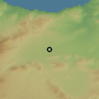 Shaded relief of the 55 km around Driouch, drawn from the GMTED2010 grid
