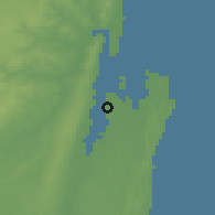 Shaded relief of the 58 km around Inhambane, drawn from the GMTED2010 grid