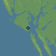 Shaded relief of the 59 km around Akyab, drawn from the GMTED2010 grid