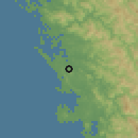 Shaded relief of the 59 km around Arakan, drawn from the GMTED2010 grid