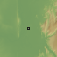 Shaded relief of the 58 km around Mandalay, drawn from the GMTED2010 grid