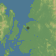Shaded relief of the 60 km around Mergui, drawn from the GMTED2010 grid