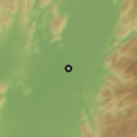 Shaded relief of the 58 km around Banmo, drawn from the GMTED2010 grid
