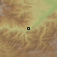 Shaded relief of the 54 km around Ağbənd, drawn from the GMTED2010 grid