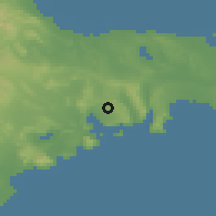 Shaded relief of the 53 km around Güzdək, drawn from the GMTED2010 grid