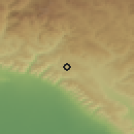 Shaded relief of the 53 km around Mədrəsə, drawn from the GMTED2010 grid