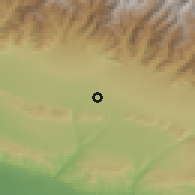 Shaded relief of the 53 km around Nic, drawn from the GMTED2010 grid