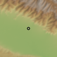 Shaded relief of the 53 km around Qabaqçöl, drawn from the GMTED2010 grid