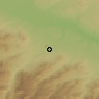 Shaded relief of the 53 km around Qazax, drawn from the GMTED2010 grid