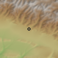 Shaded relief of the 53 km around Qəbələ, drawn from the GMTED2010 grid