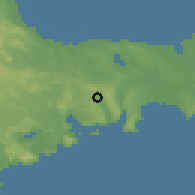 Shaded relief of the 53 km around Qobu, drawn from the GMTED2010 grid