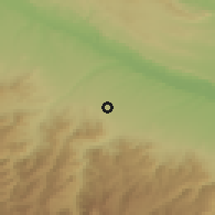 Shaded relief of the 53 km around Qovlar, drawn from the GMTED2010 grid