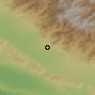 Shaded relief of the 53 km around Şəki, drawn from the GMTED2010 grid
