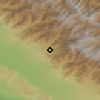Shaded relief of the 53 km around Turan, drawn from the GMTED2010 grid