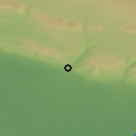 Shaded relief of the 53 km around Türyançay, drawn from the GMTED2010 grid