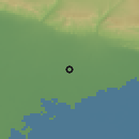 Shaded relief of the 53 km around Ucar, drawn from the GMTED2010 grid