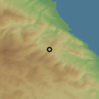 Shaded relief of the 53 km around Xızı, drawn from the GMTED2010 grid