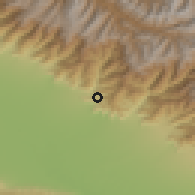 Shaded relief of the 53 km around Balakən, drawn from the GMTED2010 grid