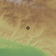 Shaded relief of the 53 km around Basqal, drawn from the GMTED2010 grid