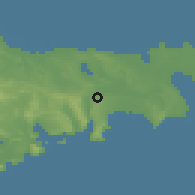 Shaded relief of the 53 km around Biləcəri, drawn from the GMTED2010 grid