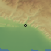Shaded relief of the 53 km around Ağsu, drawn from the GMTED2010 grid