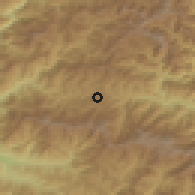 Shaded relief of the 56 km around Amargadhi, drawn from the GMTED2010 grid