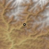Shaded relief of the 56 km around Dashrathchand, drawn from the GMTED2010 grid