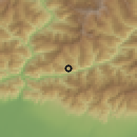 Shaded relief of the 57 km around Dhankutā, drawn from the GMTED2010 grid