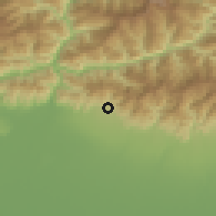 Shaded relief of the 57 km around Dharān, drawn from the GMTED2010 grid